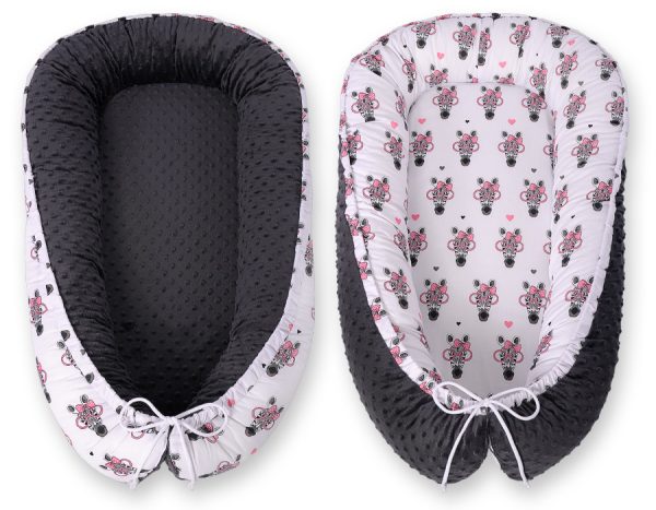 Baby nest double-sided Premium Cocoon for infants BOBONO minky- pink zebras - Image 2