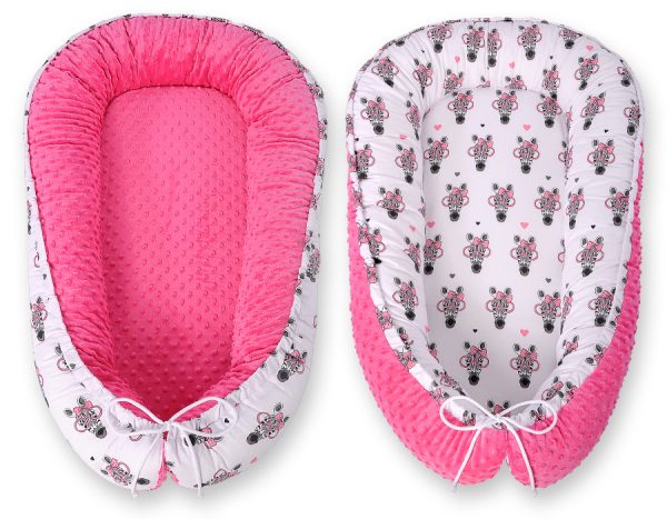 Baby nest double-sided Premium Cocoon for infants BOBONO minky- pink zebras - Image 3