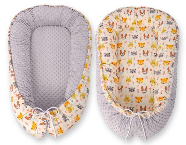 Baby nest double-sided Premium Cocoon for infants BOBONO minky- cream animals - Image 2