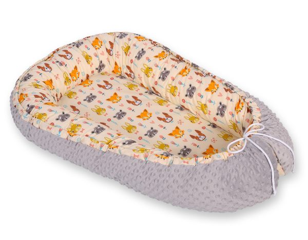 Baby nest double-sided Premium Cocoon for infants BOBONO minky- cream animals - Image 3