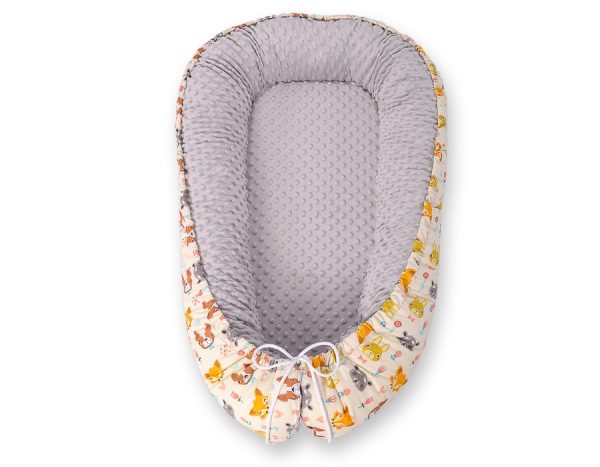 Baby nest double-sided Premium Cocoon for infants BOBONO minky- cream animals - Image 4