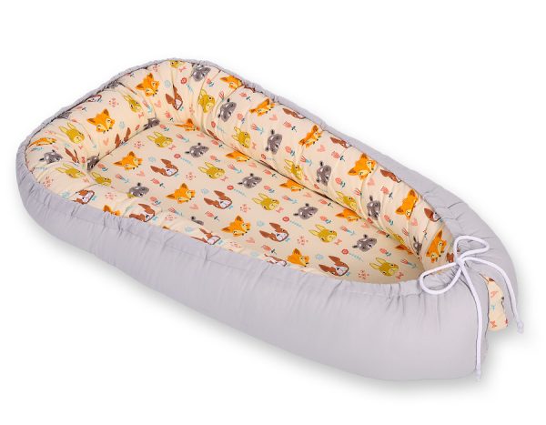 Baby nest double-sided Premium Cocoon for infants BOBONO- cream animals - Image 3