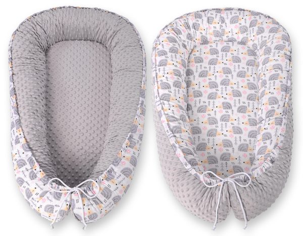 Baby nest double-sided Premium Cocoon for infants BOBONO minky- hedgehogs grey - Image 3