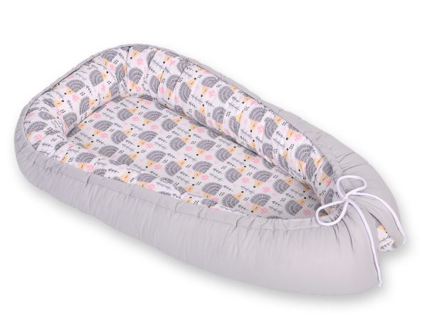 Baby nest double-sided Premium Cocoon for infants BOBONO- hedgehogs grey - Image 2
