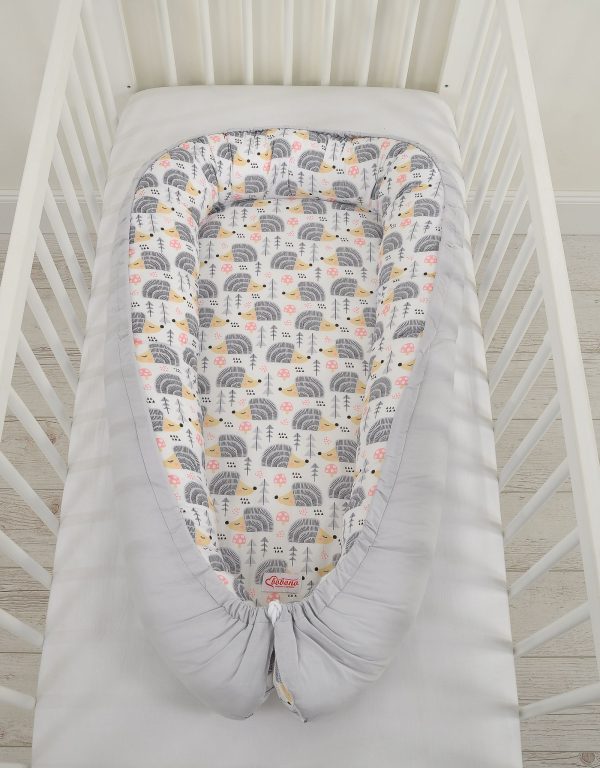 Baby nest double-sided Premium Cocoon for infants BOBONO- hedgehogs grey - Image 3