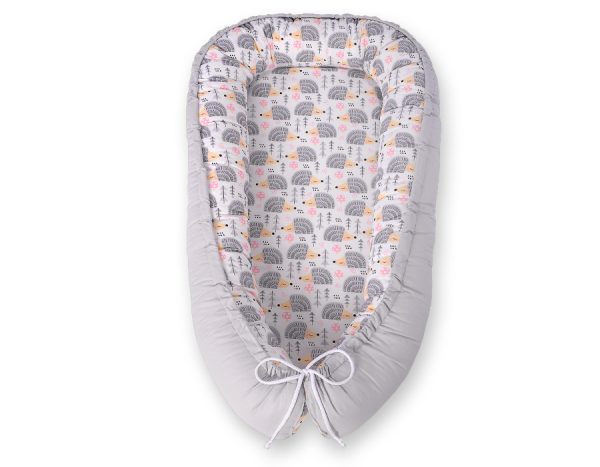 Baby nest double-sided Premium Cocoon for infants BOBONO- hedgehogs grey - Image 4