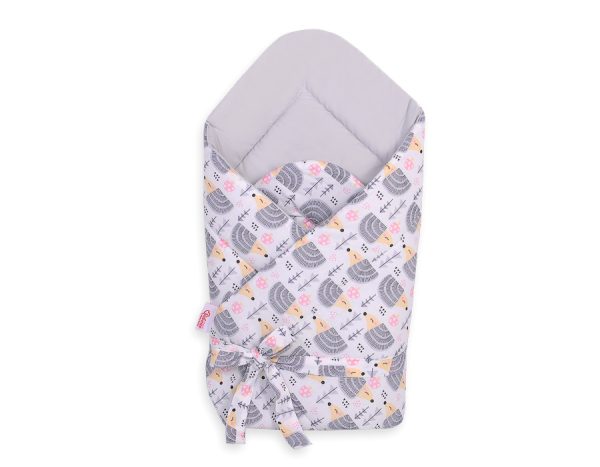 Double-sided baby nest with bow - hedgehogs grey