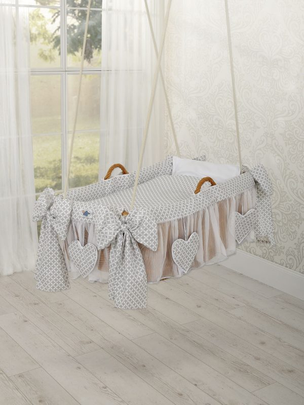 Moses Basket Hanging crib - Mini rosettes grey - Image 2