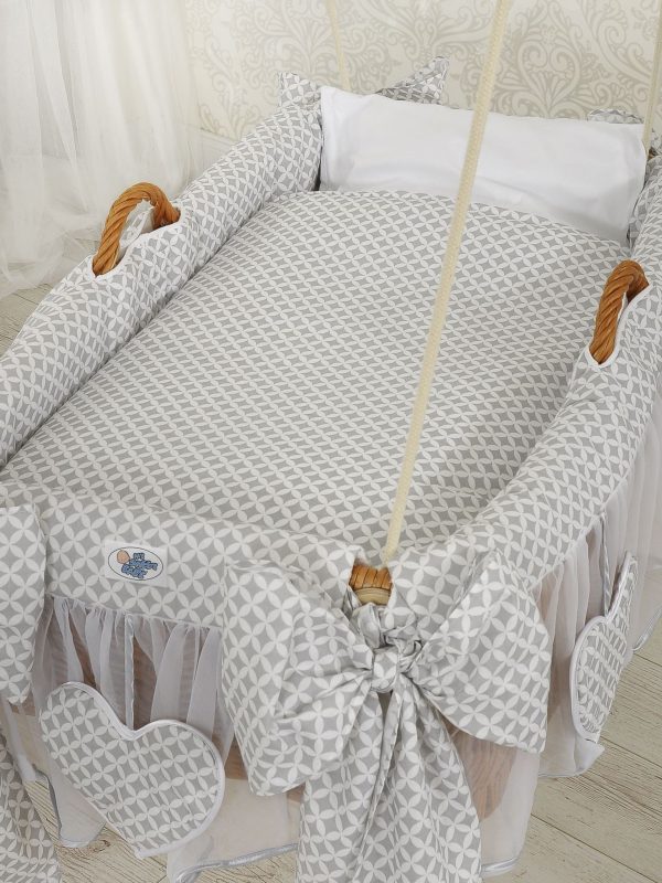 Moses Basket Hanging crib - Mini rosettes grey - Image 3