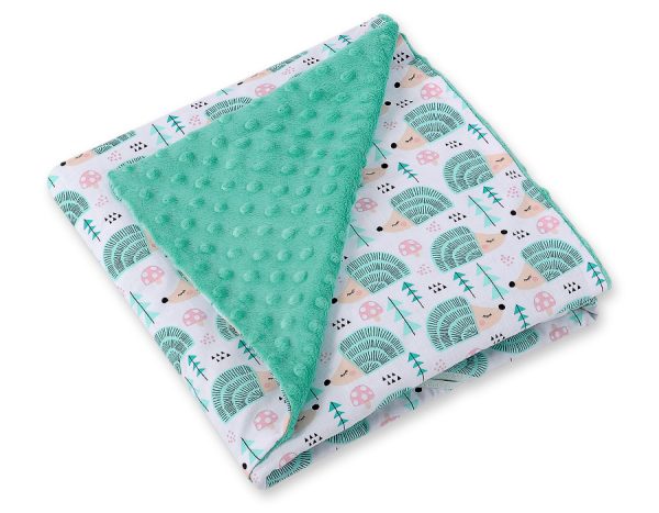 Big double-sided car seat blanket for babies - hedgehogs mint - Image 2