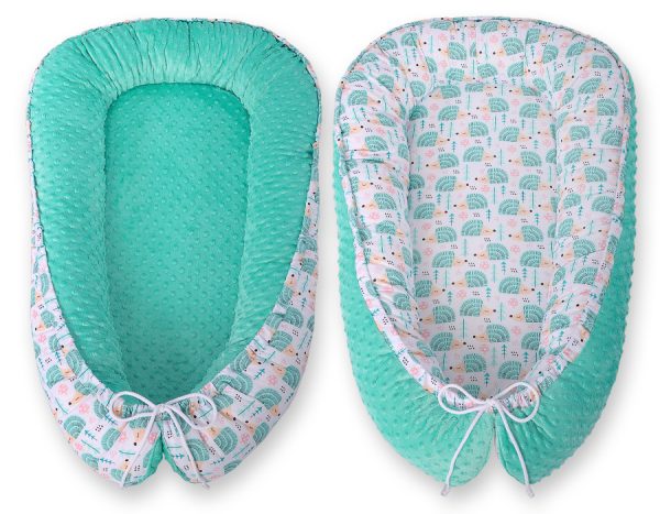 Baby nest double-sided Premium Cocoon for infants BOBONO minky- hedgehogs mint - Image 3