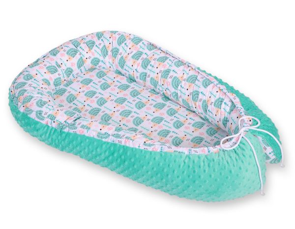 Baby nest double-sided Premium Cocoon for infants BOBONO minky- hedgehogs mint - Image 4