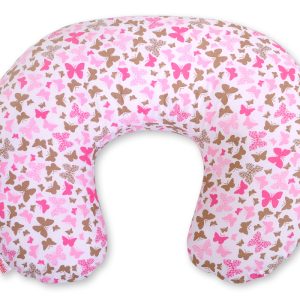 Breastfeeding Pillow Nursing Croissant Pillow, removable, Hands-Free Feeding - pink butterflies