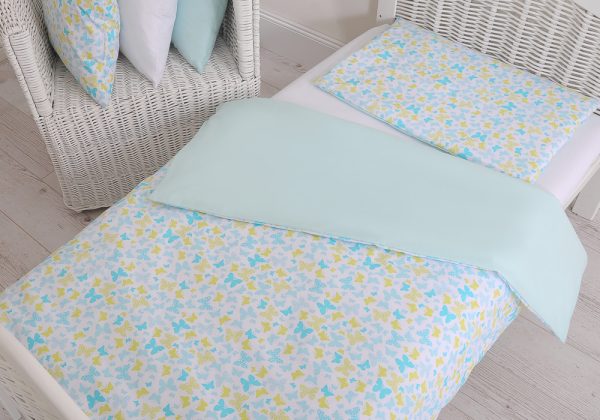Baby cotton bedding set 2-pcs 140x200 Junior - blue butterflies - Image 4