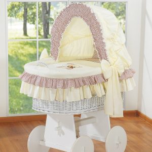 Moses Basket/Wicker crib with hood- Bear with bow brown