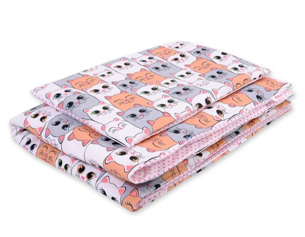 Baby cotton bedding set 2-pcs 140x200 Junior - gray-pink cats