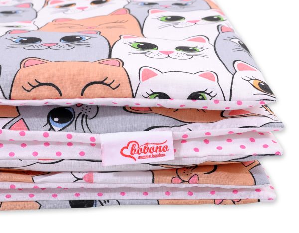 Baby cotton bedding set 2-pcs 140x200 Junior - gray-pink cats - Image 2