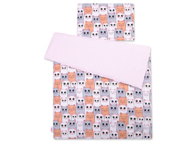 Baby cotton bedding set 2-pcs 140x200 Junior - gray-pink cats - Image 3