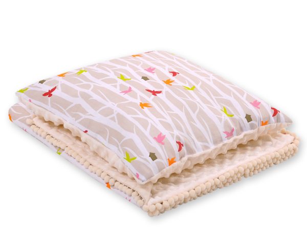 Set: Double-sided blanket minky + pillow- beige trees