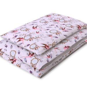 Baby cotton bedding set 2-pcs 120x90 cm- swallows pink