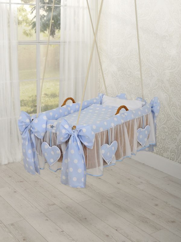 Moses Basket Hanging crib - Light blue dots - Image 2