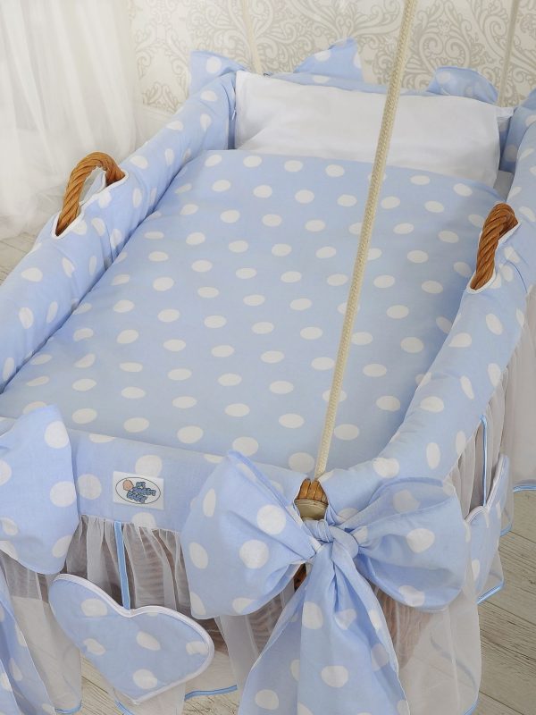 Moses Basket Hanging crib - Light blue dots - Image 3