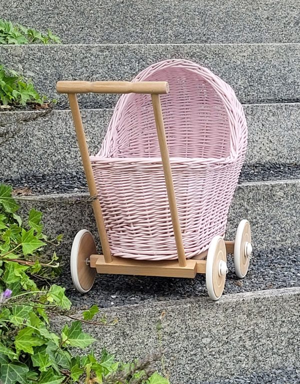 Wicker doll pushchair - pink - Image 3