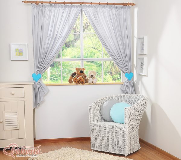 Children's room curtains with hearts grey and turquoise - Image 4