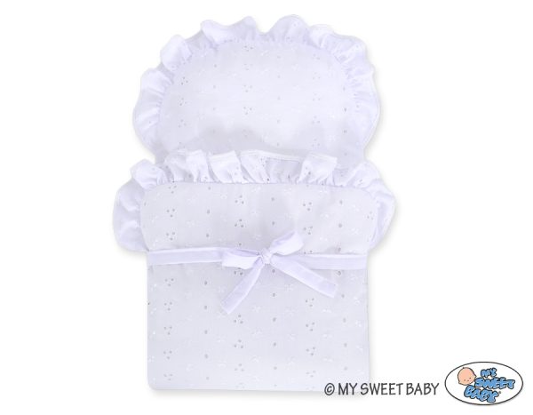 Wicker dolls' pram with white bedding and padding - natural - Image 3