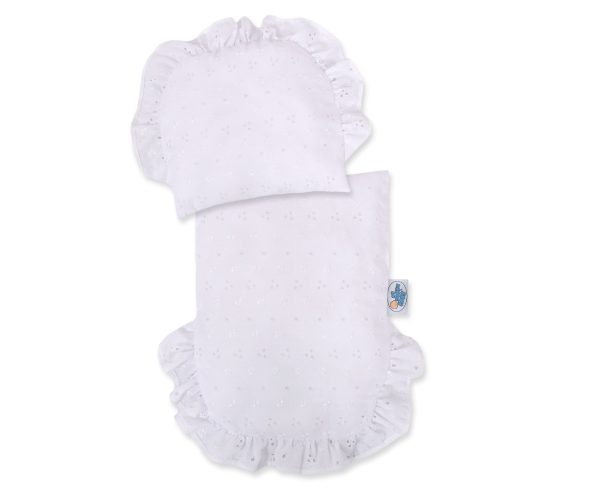 Wicker doll pushchair with white bedding and soft padding - natural - Image 3