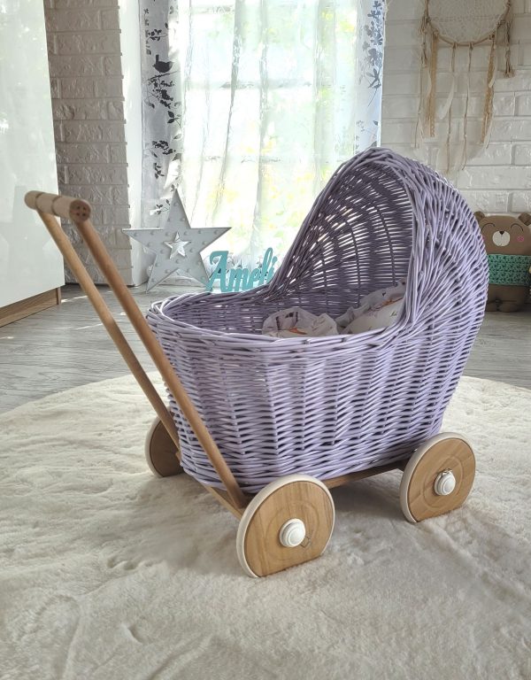 Wicker doll pushchair - purple - Image 3