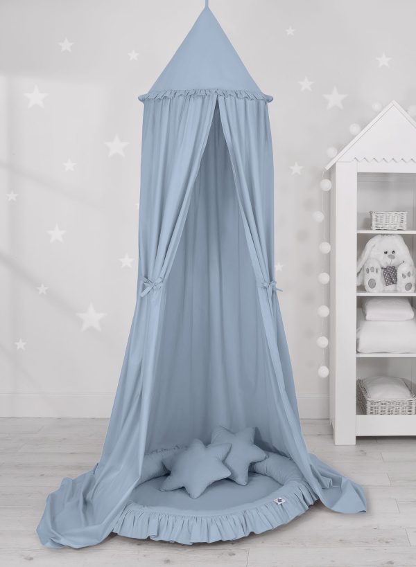 Set: Hanging baldachin for children's room cotton + nest with flounce + pillows - pastel blue - Image 2