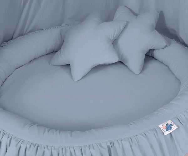 Set: Hanging baldachin for children's room cotton + nest with flounce + pillows - pastel blue - Image 4