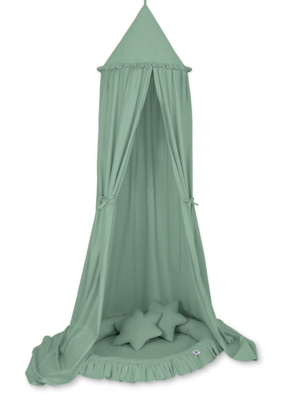 Set: Hanging canopy + Nest with flounce + pillows - pastel green