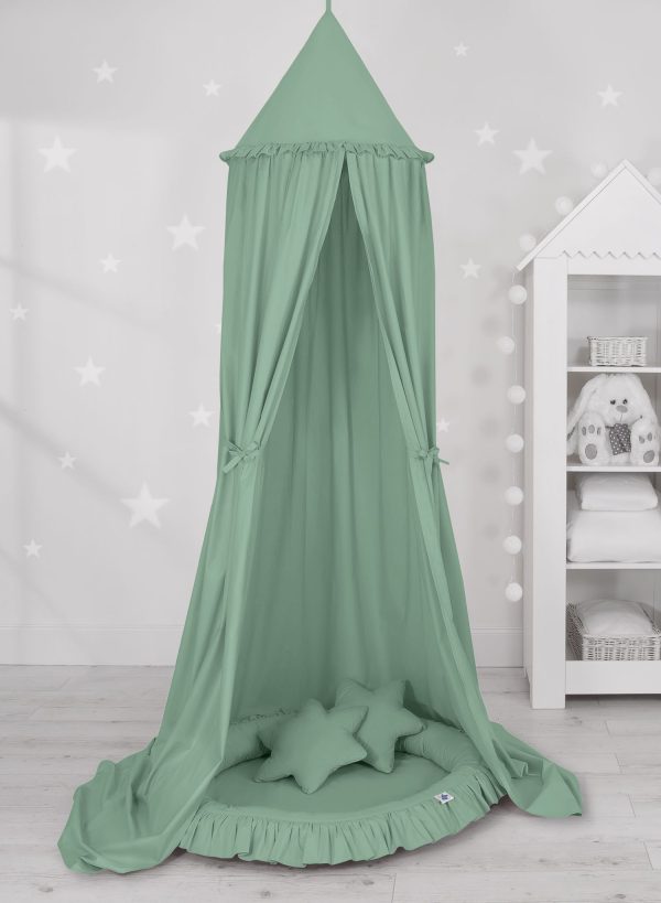 Set: Hanging canopy + Nest with flounce + pillows - pastel green - Image 2