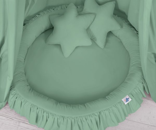 Set: Hanging canopy + Nest with flounce + pillows - pastel green - Image 3