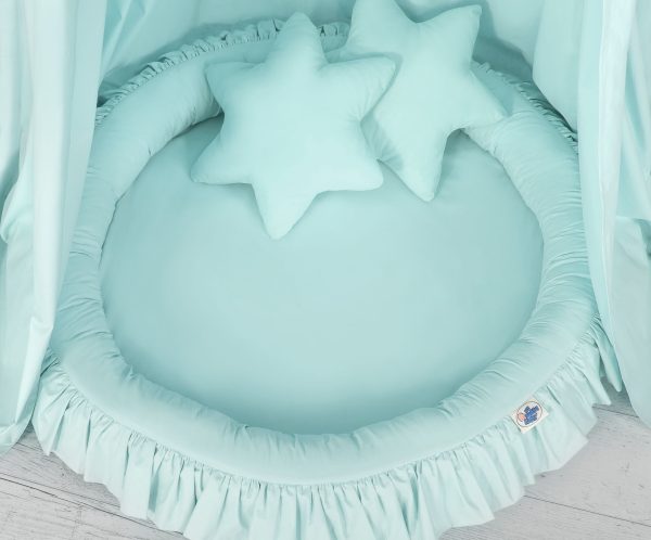 Set: Hanging canopy + Nest with flounce + pillows - mint - Image 2