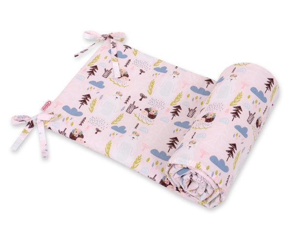 Universal bumper for cot - pink hedgehogs