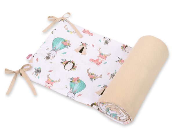 Universal double-sided bumper for cot - foxes beige/beige