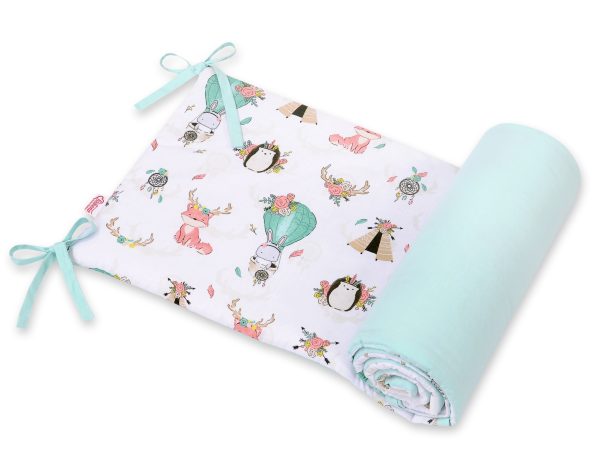 Universal double-sided bumper for cot - foxes beige/mint