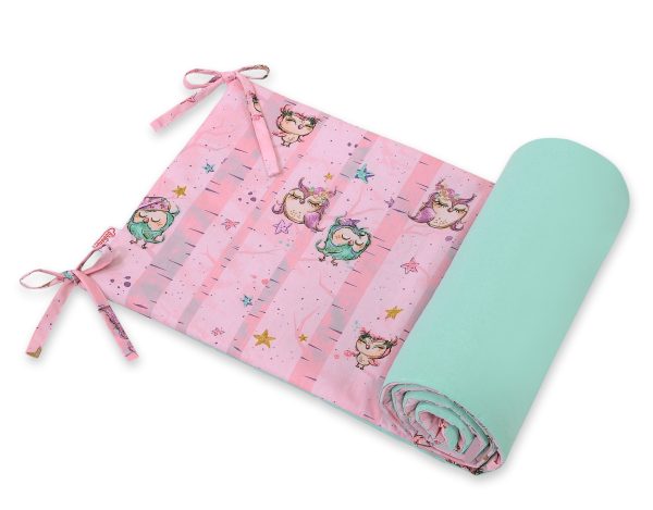 Universal bumper for cot - owls pink-mint