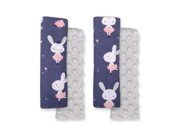Double sided pads BOBONO for seat belts - blue rabbits/gray