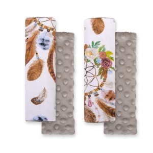Double sided pads BOBONO for seat belts - dream catchers white/gray brown