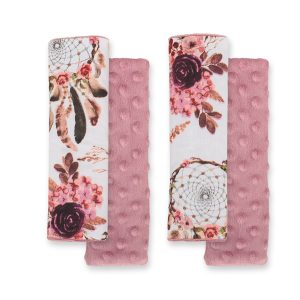 Double sided pads BOBONO for seat belts - flower dream catchers/pastel pink