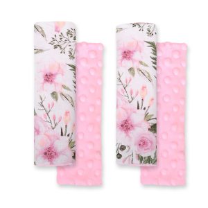 Double sided pads BOBONO for seat belts - peony flower pink/pink
