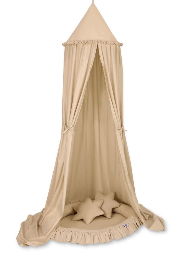 Set: Hanging canopy + Nest with flounce + pillows - beige