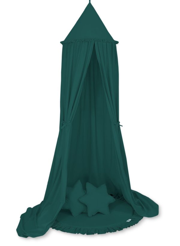 Set: Hanging baldachin for children's room cotton + Floor play mat + pillows - bottle green
