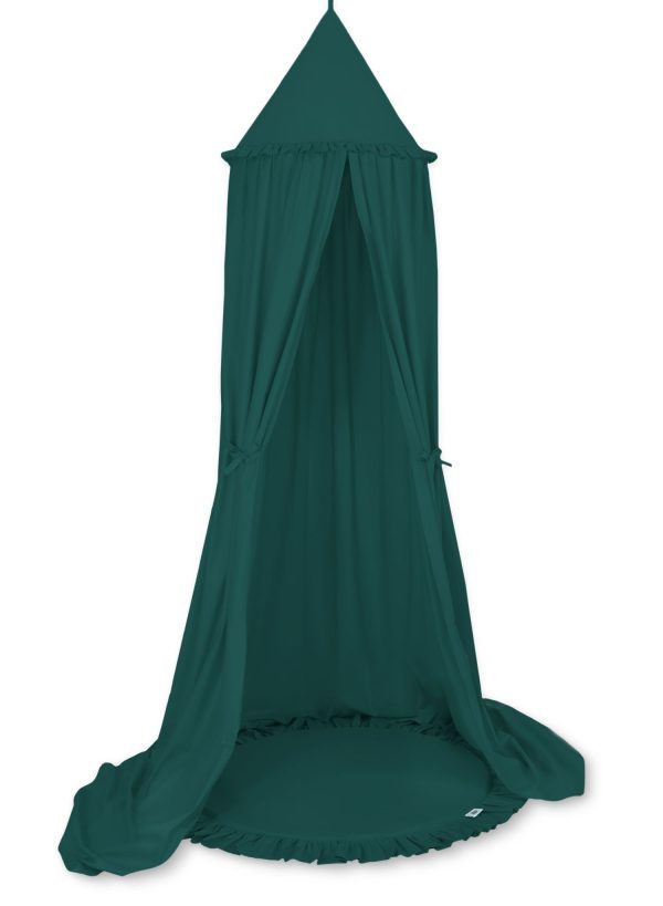 Set: Hanging baldachin for children's room cotton + Floor play mat- bottle green