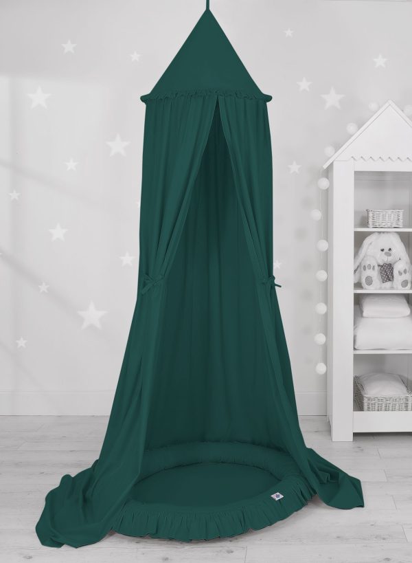 Set: Hanging baldachin for children's room cotton + nest with flounce- bottle green - Image 2