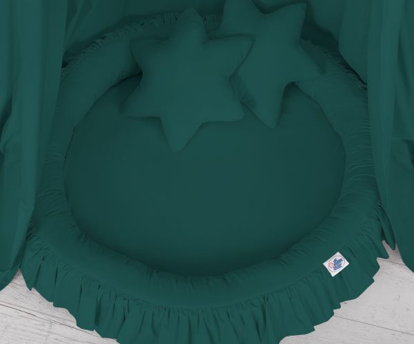 Set: Hanging baldachin for children's room cotton + nest with flounce + pillows - bottle green - Image 3